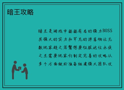 暗王攻略