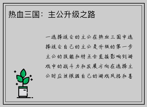 热血三国：主公升级之路